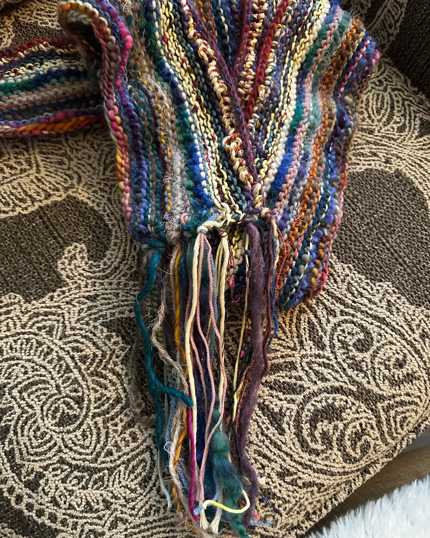 Boho Wanderlust: Handmade Multi-Fabric/ Media Scarf with Fringe